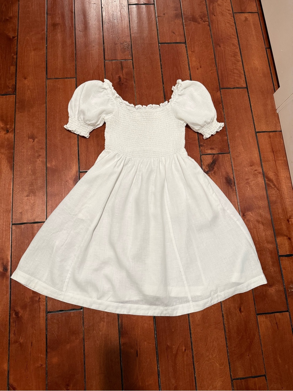 Boden White Linen Puff-Sleeve Smocked Short Dress size 6 long tall - Picture 5 of 6